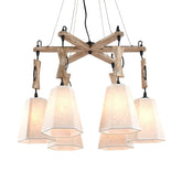 Contemporary Fabric Hexagon Chandelier with 6 Black/White/Flaxen Heads for Dining Room